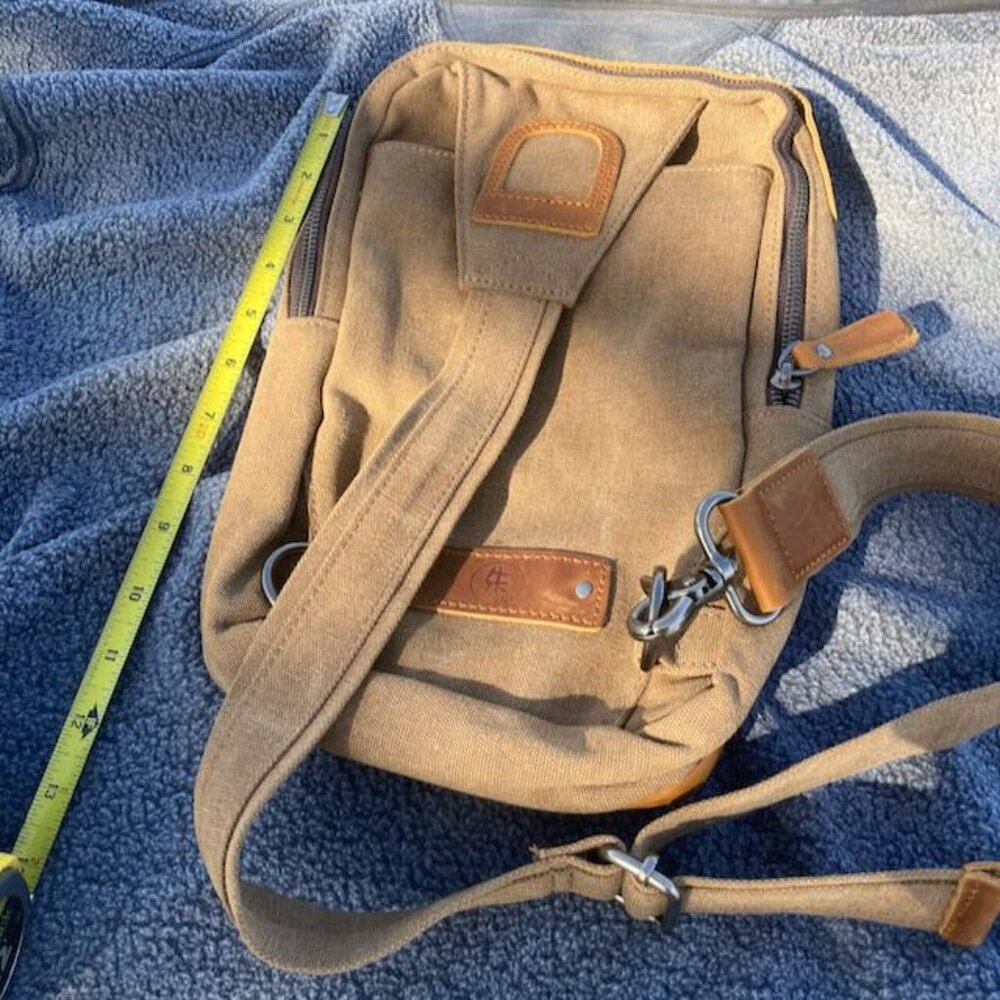 United Leather Canvas Sling Bag Brown NWOT - Picture 2 of 16